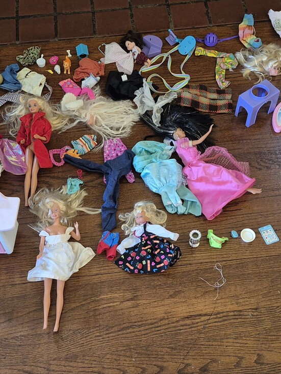 Barbie Other - Barbie Mixed Dolls & Dresses in Pink, White, Blue, Red